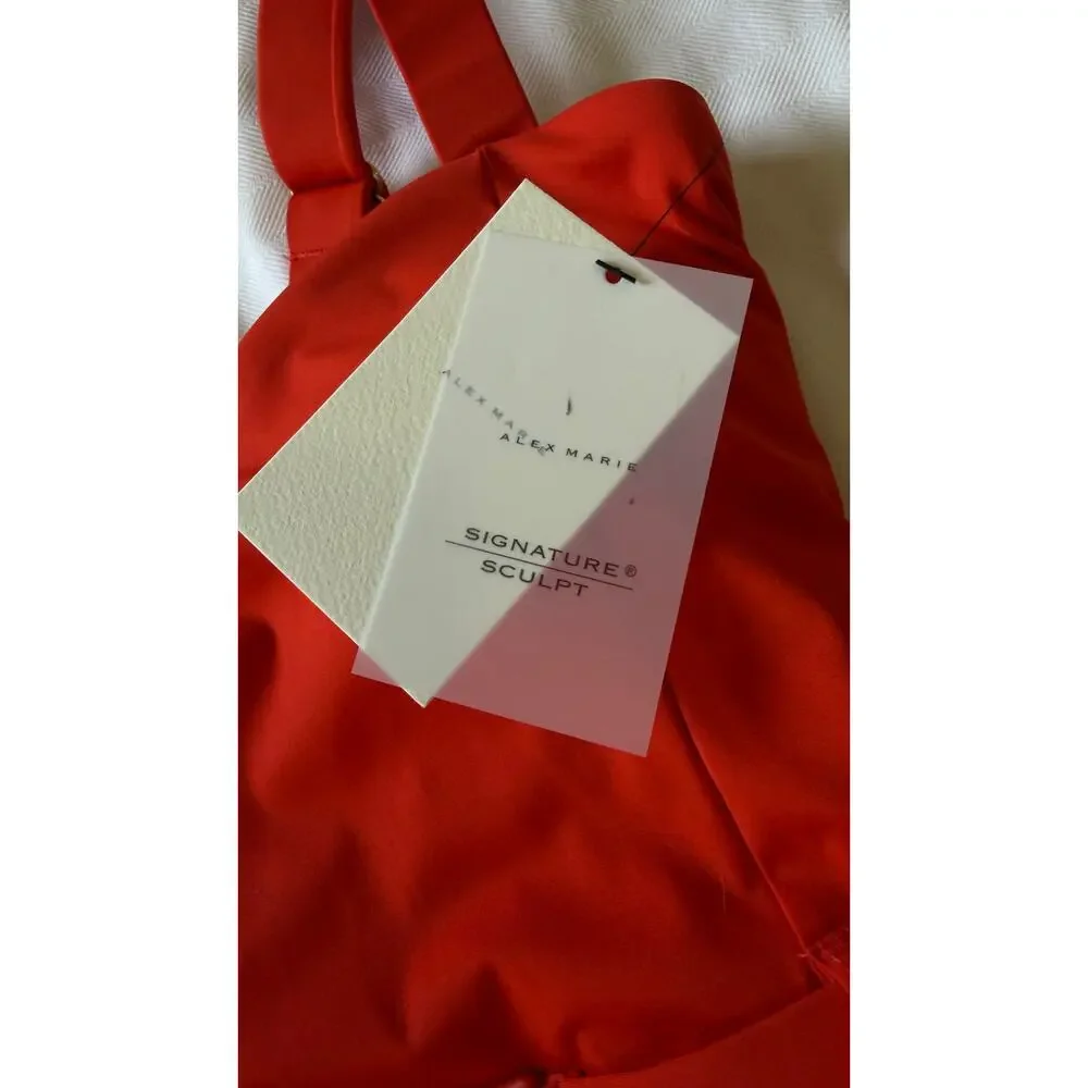 Alex Marie Signature Sculpt One Piece Swimsuit XS Poppy Red Belted NWT $112